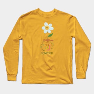 Flower in pile of ground, Composting process illustration Long Sleeve T-Shirt